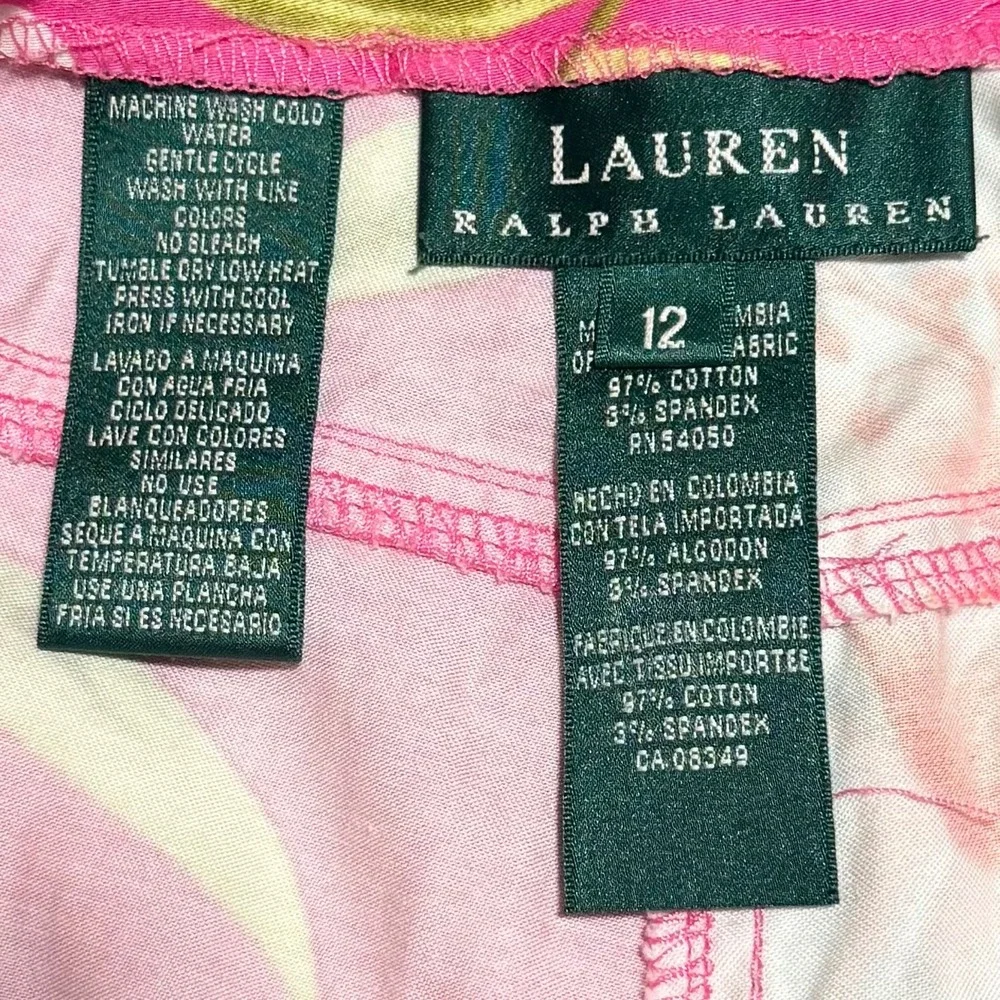 Lauren Ralph Lauren Floral Capri Pants Womens 12 Pink Tropical Hawaiian Stretch